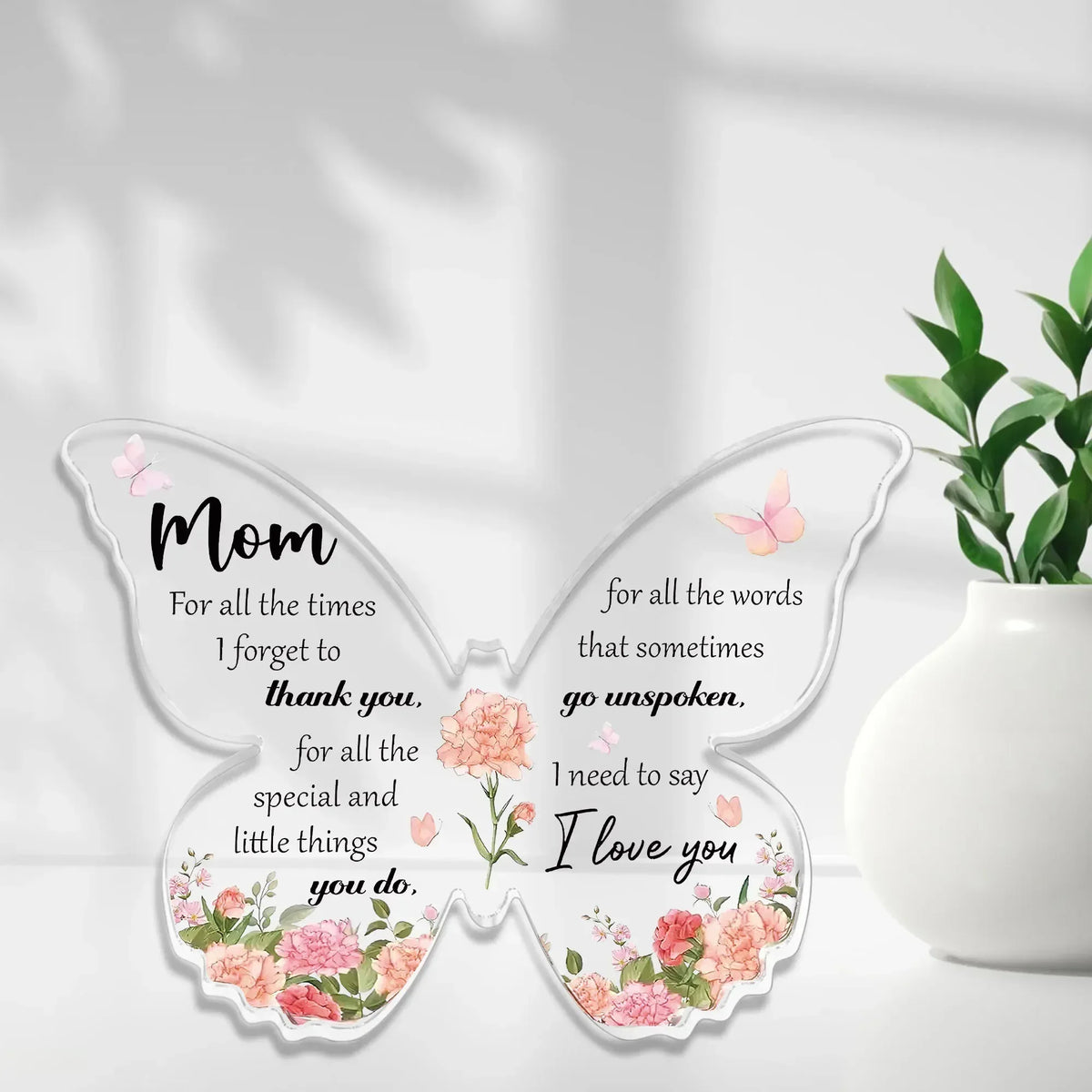 Butterfly Acrylic Mom Plaque – Birthday & Mother's Day Desk Decoration Gift