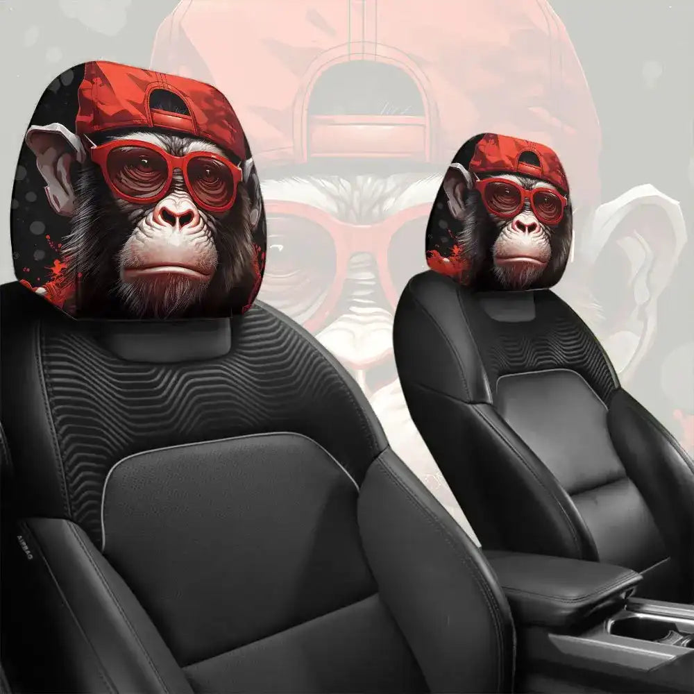 Cool Gorilla Car Headrest Covers - Set of 2, Red Streetwear Design