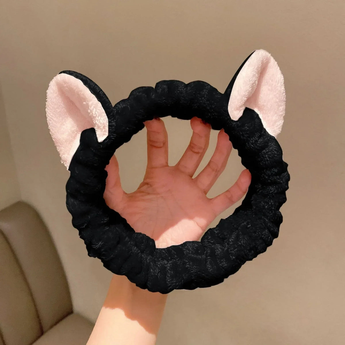 Cat Ear Coral Plush Headband – Soft Elastic Hairband