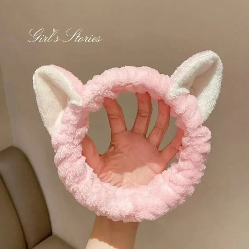 Cat Ear Coral Plush Headband – Soft Elastic Hairband