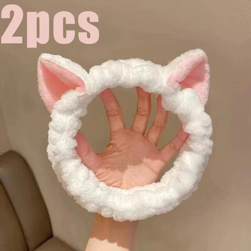Cat Ear Coral Plush Headband – Soft Elastic Hairband