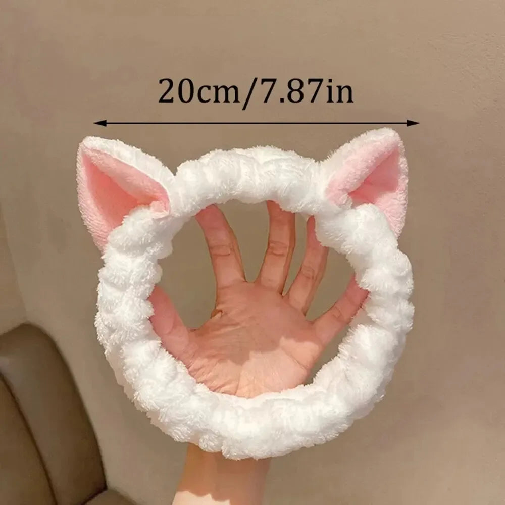 Cat Ear Coral Plush Headband – Soft Elastic Hairband