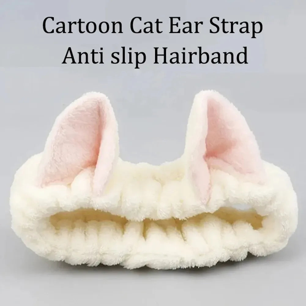 Cat Ear Coral Plush Headband – Soft Elastic Hairband