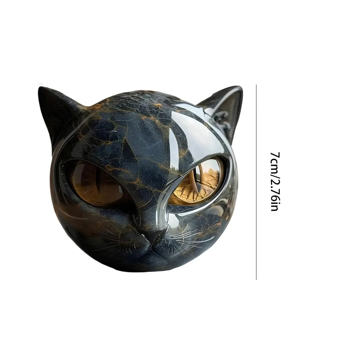 Black Cat Stone Figurine – Marble Texture Resin Cat Head Office Desk Decor