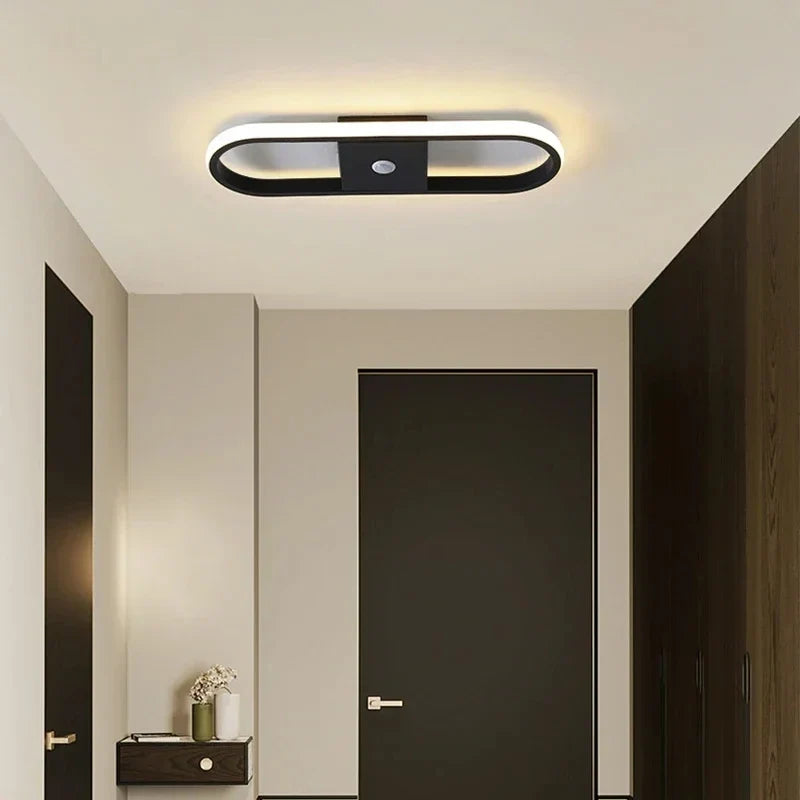 Modern Black PIR Motion Sensor Ceiling Light - Smart Indoor Induction Lamp
