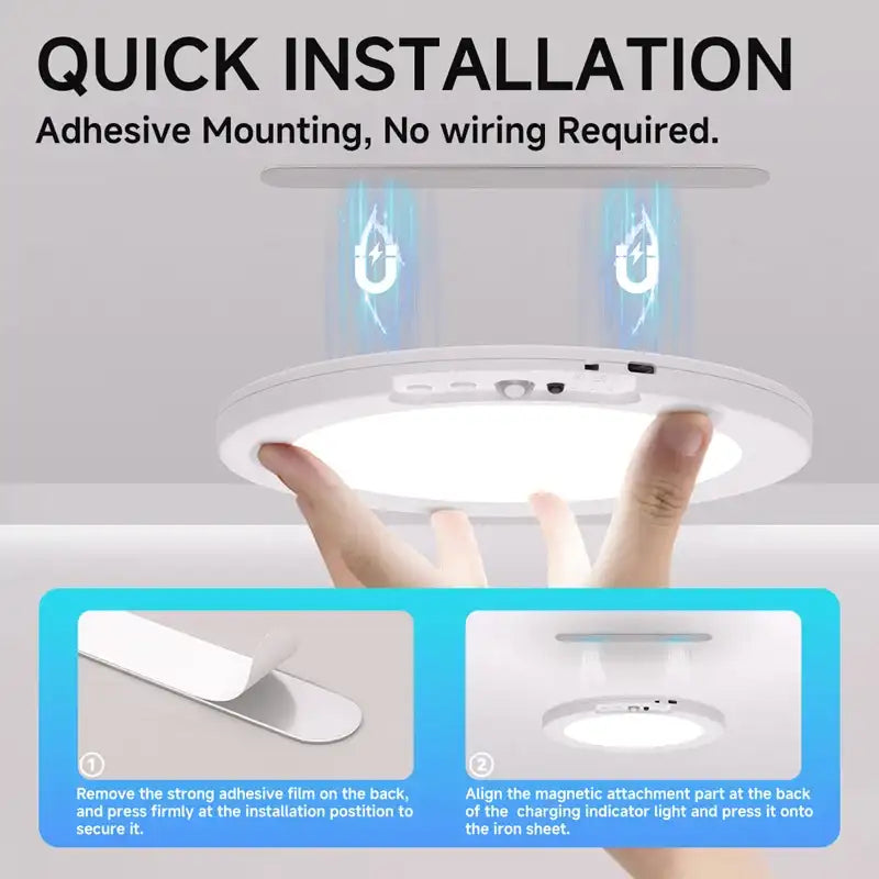 Motion Sensor Ceiling Light USB Rechargeable With Magnetic Mount