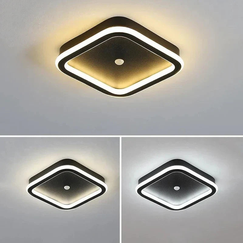 Modern Black PIR Motion Sensor Ceiling Light - Smart Indoor Induction Lamp