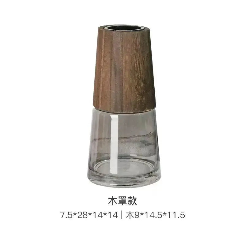 Nordic Glass Vase – Wooden Base Hydroponic Tabletop Decor