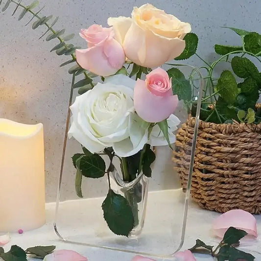 Clear Acrylic Frame Flower Vase – Modern Art Decorative Vase for Desktop