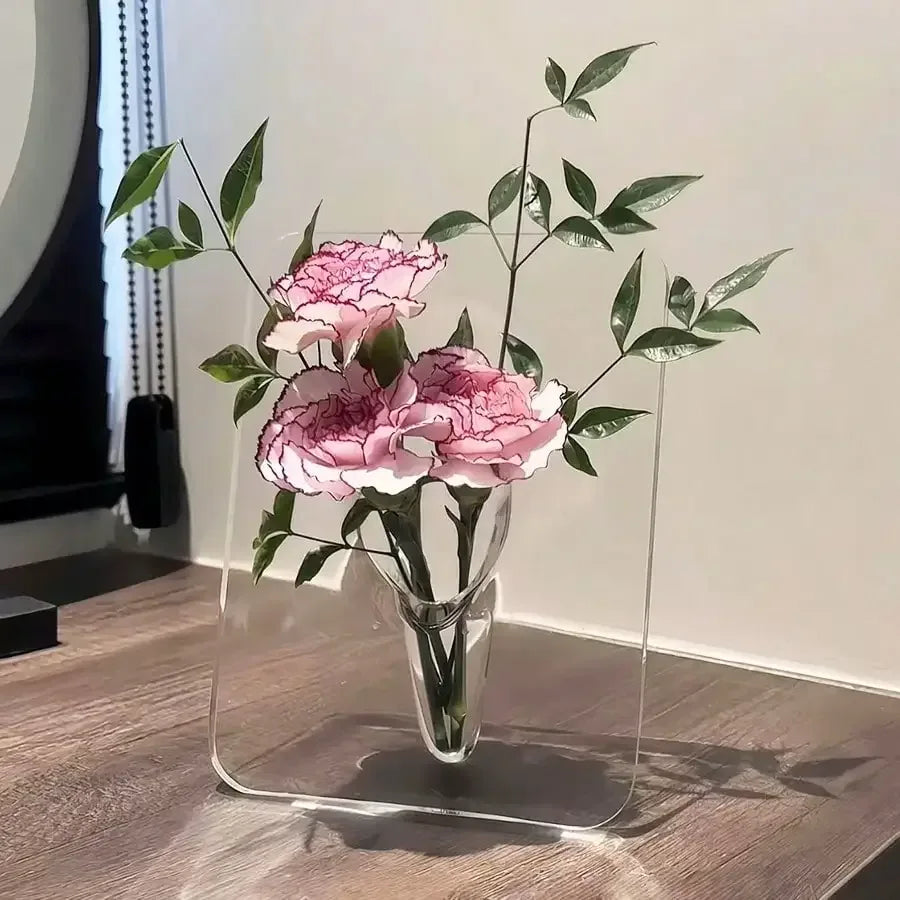 Clear Acrylic Frame Flower Vase – Modern Art Decorative Vase for Desktop
