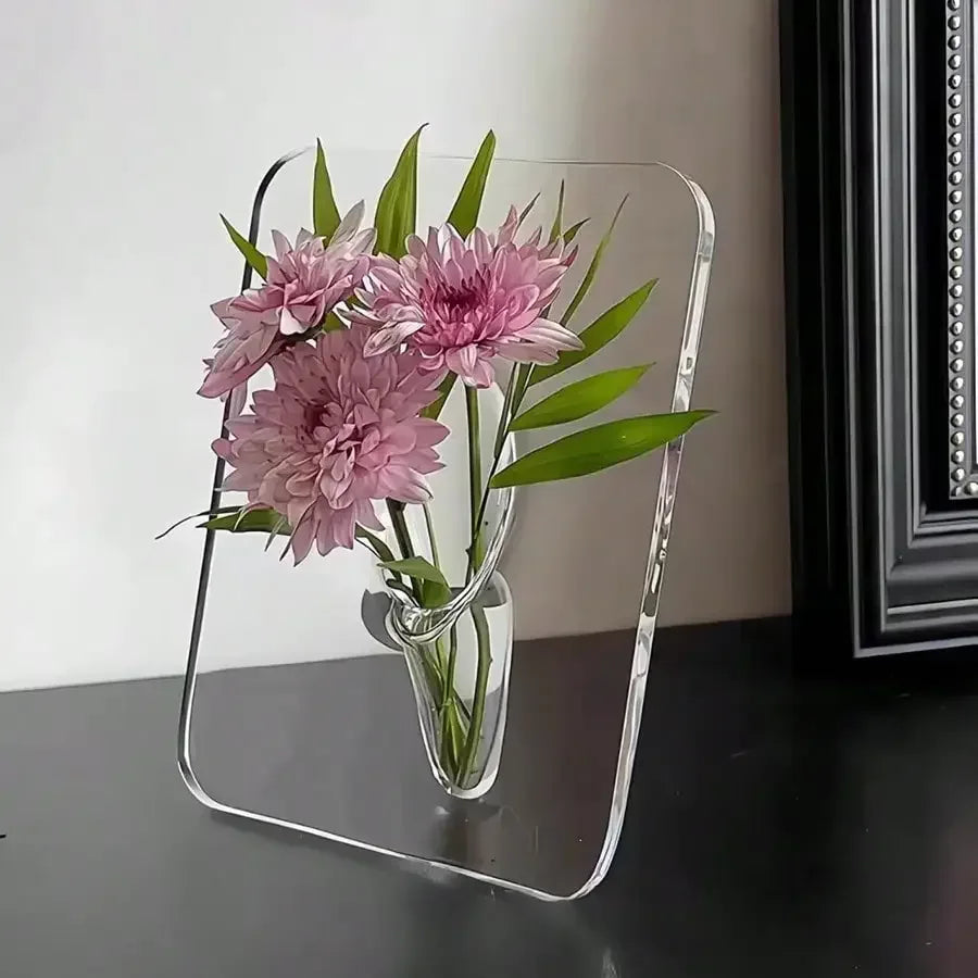 Clear Acrylic Frame Flower Vase – Modern Art Decorative Vase for Desktop