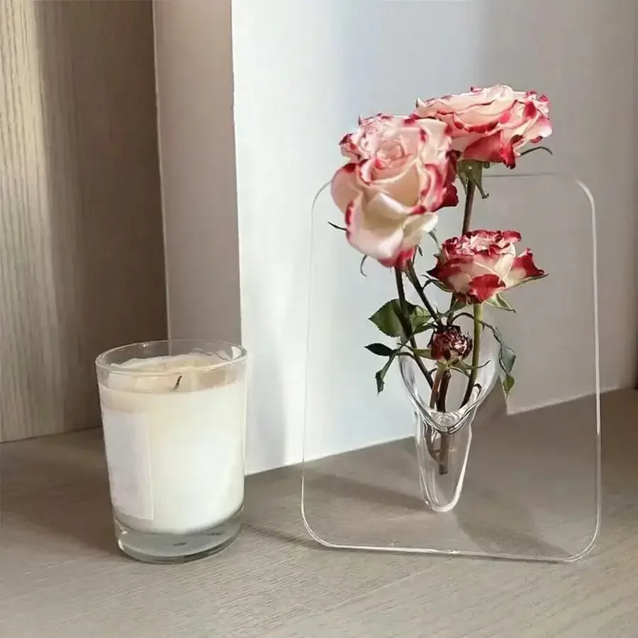 Clear Acrylic Frame Flower Vase – Modern Art Decorative Vase for Desktop