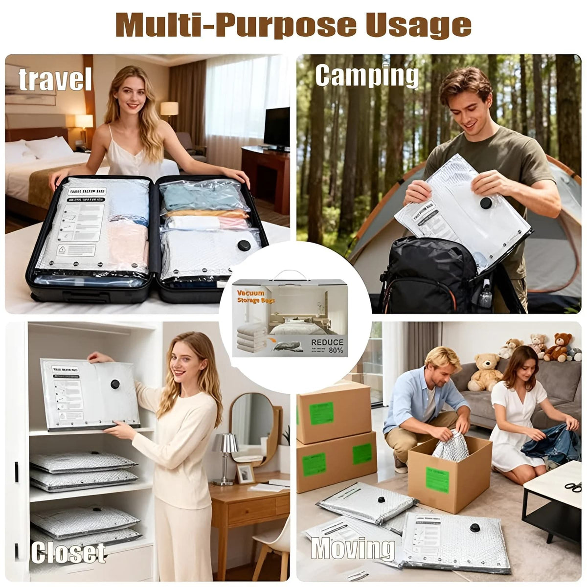 Cordless Compression Travel Vacuum Bag Set-15 Pack