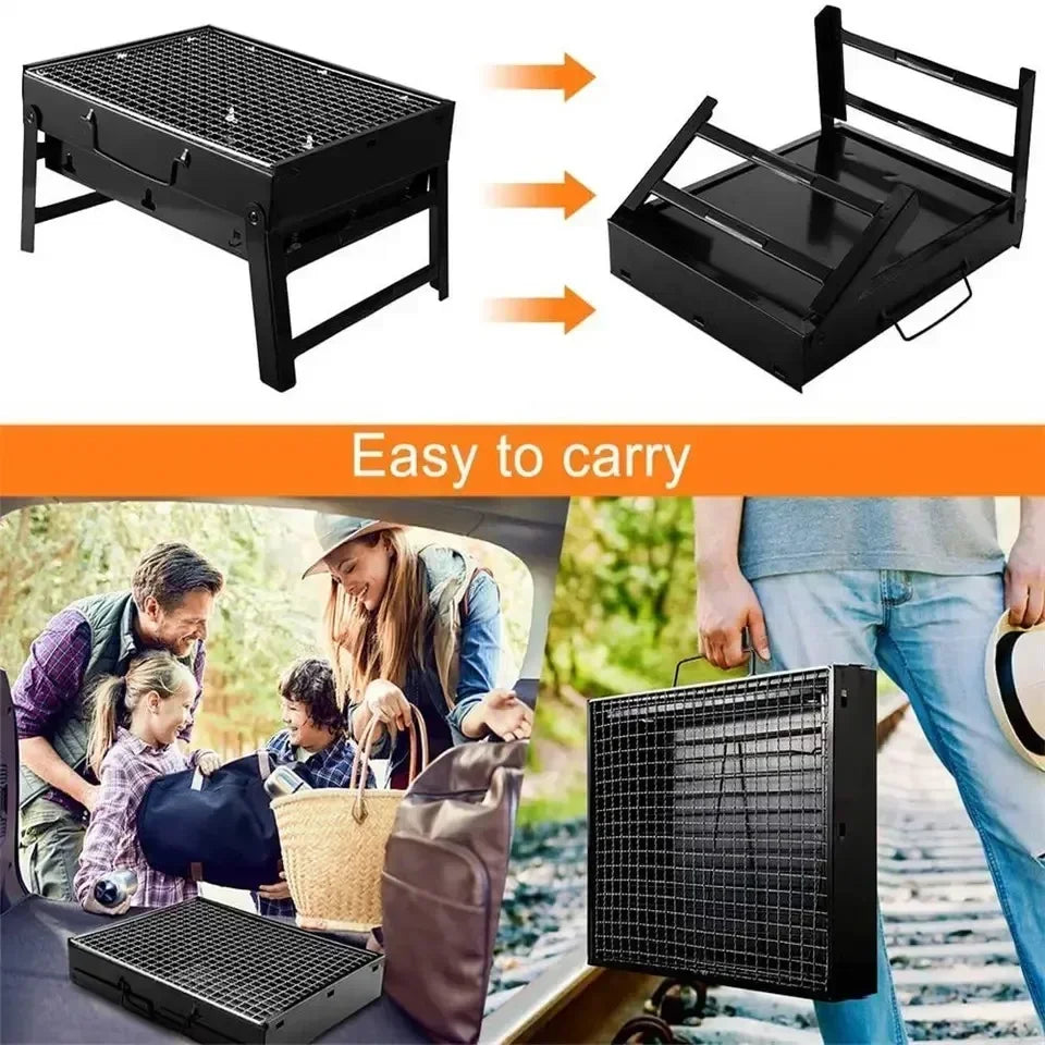 Portable Mini Charcoal BBQ Grill – Stainless Steel Pocket Camping Tool Kit