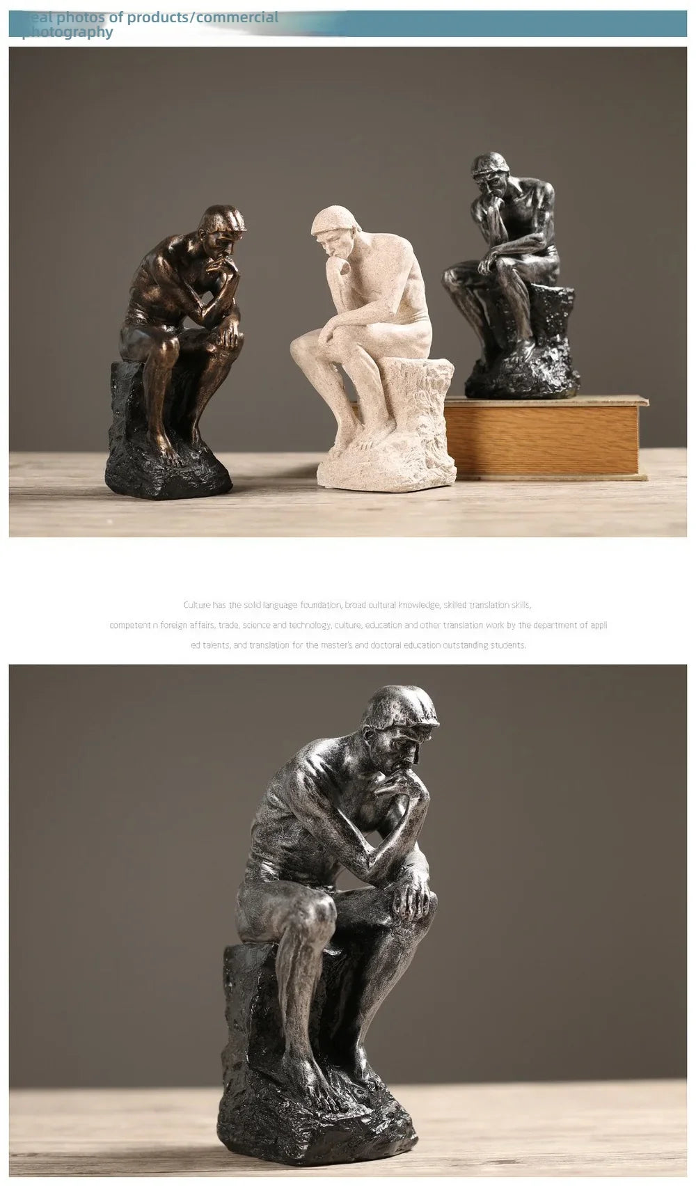 Nordic Thinker Sculpture – Resin Sandstone Finish Desk Decor