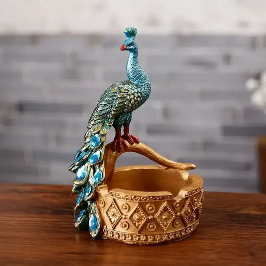 Peacock Ashtray Statue – Decorative Resin Peacock Decor