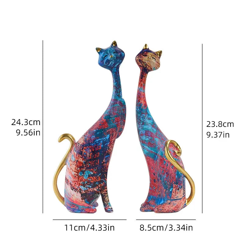 Nordic Cat Sculpture Set – Abstract Oil Paint Resin Figurines
