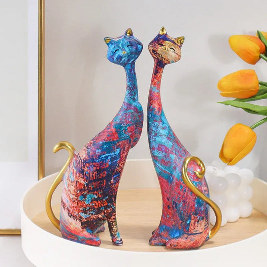 Nordic Cat Sculpture Set – Abstract Oil Paint Resin Figurines