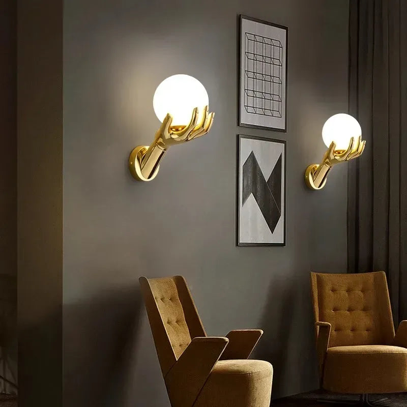 Creative Hand LED Wall Lamp – Resin Glass Bedside Light