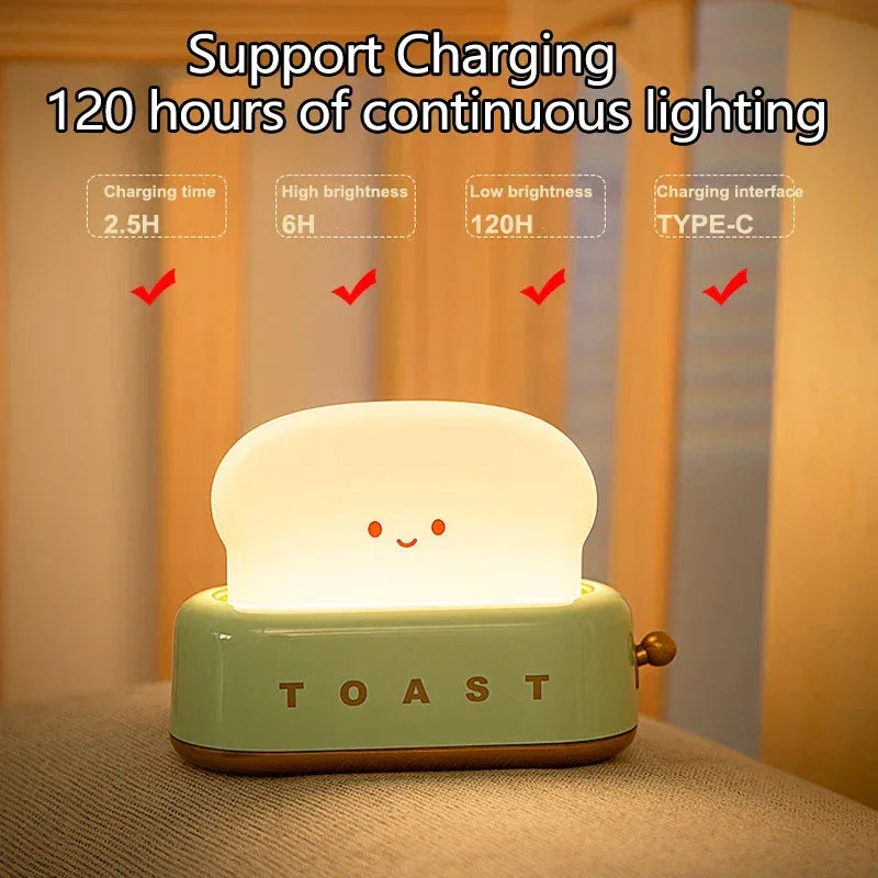 Bread Toast Nightlight – Rechargeable Toaster LED Lamp & Desk Decor