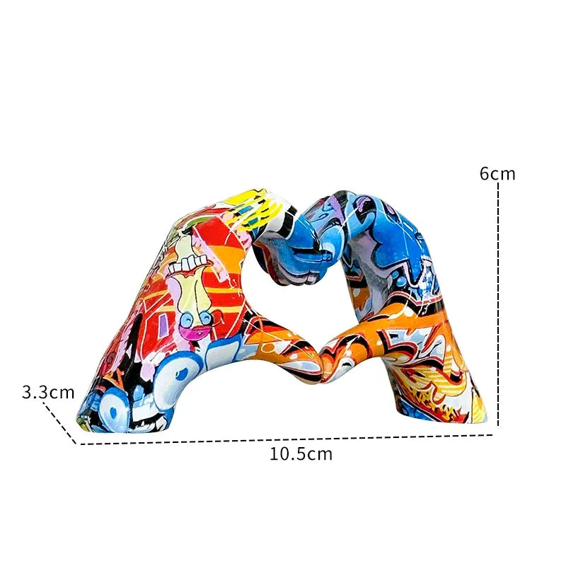 Graffiti Hand Heart Statue – Nordic Resin Love Gesture Home Decor