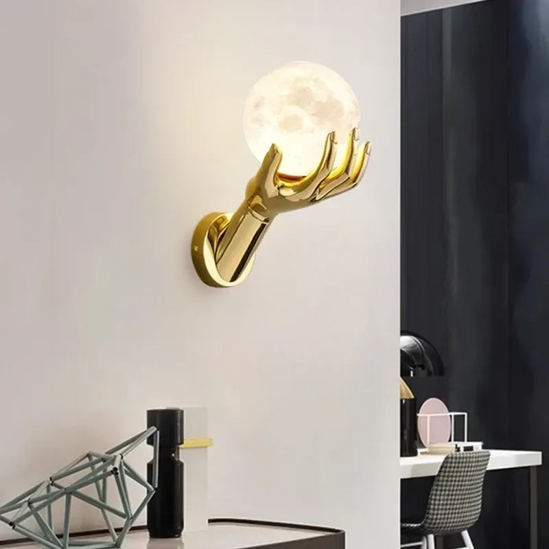 Creative Hand LED Wall Lamp – Resin Glass Bedside Light