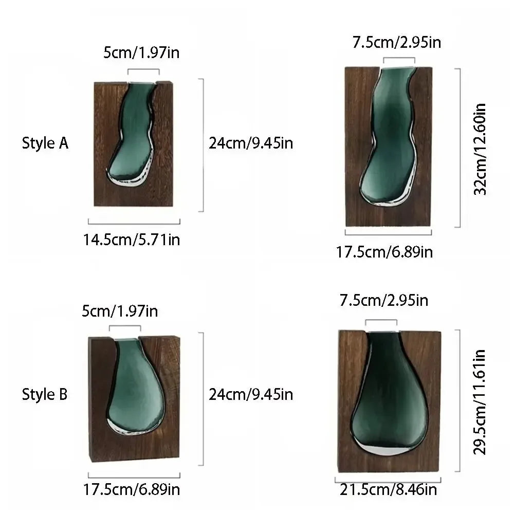 Wooden Frame Glass Vase – Modern Hydroponic Flower Decor
