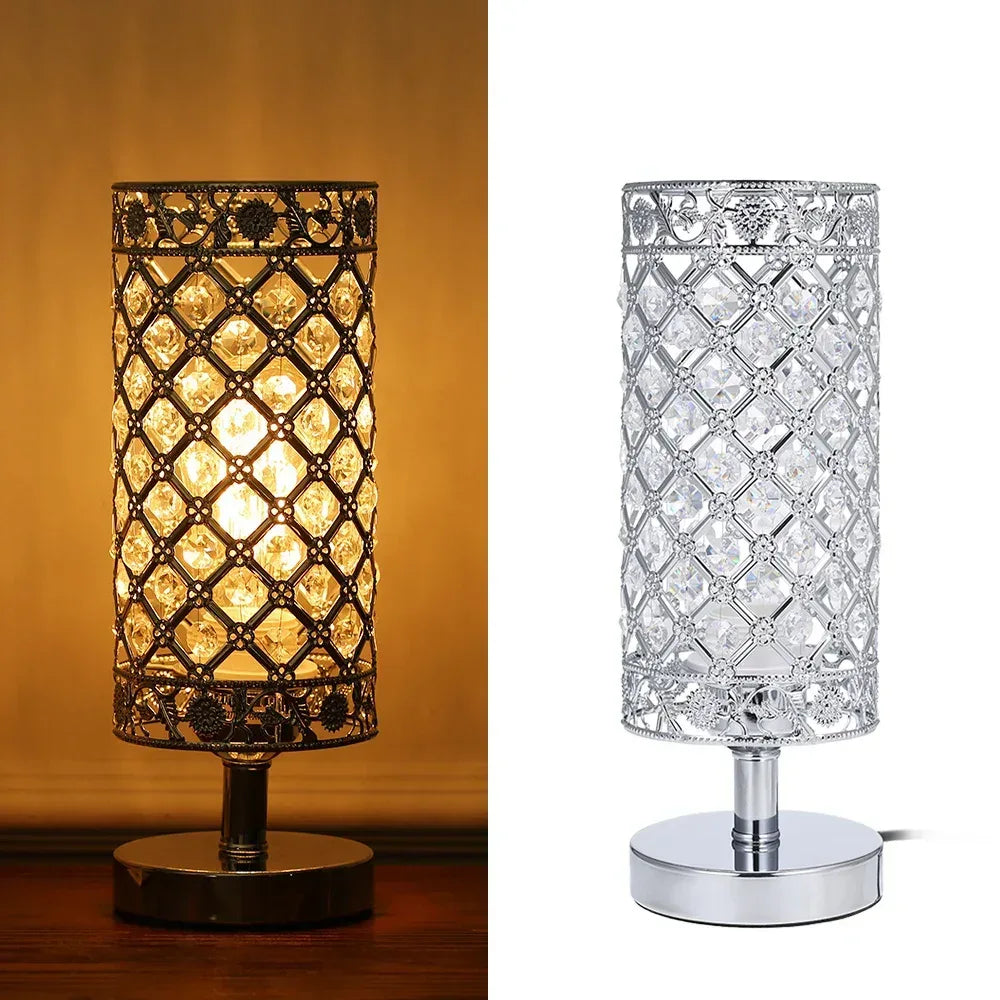 Crystal Bedside Table Lamp – Hollow-Carved Silver Desk Light
