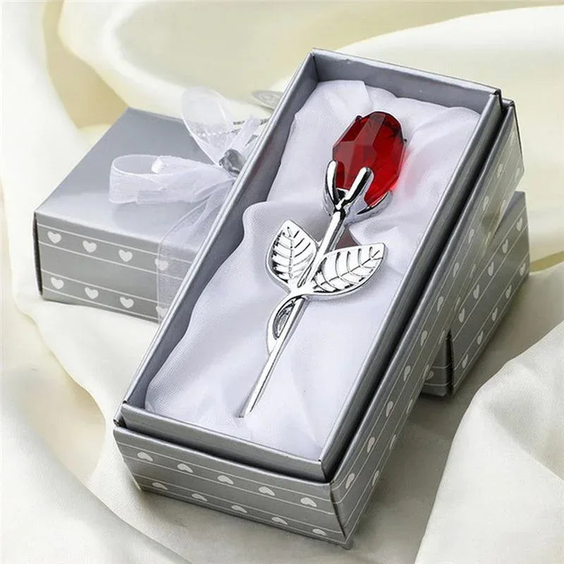 Crystal Glass Rose Figurine – Valentine's & Wedding Gift Souvenir