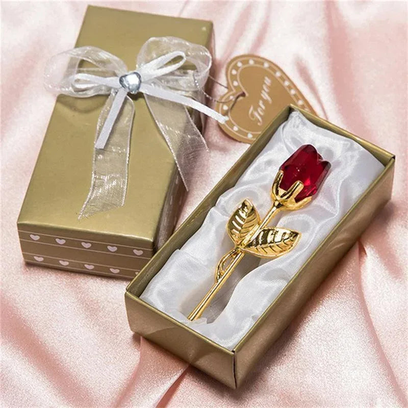 Crystal Glass Rose Figurine – Valentine's & Wedding Gift Souvenir