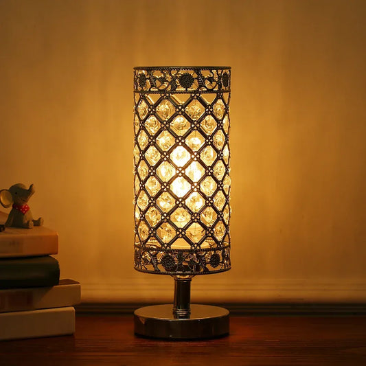 Crystal Bedside Table Lamp – Hollow-Carved Silver Desk Light