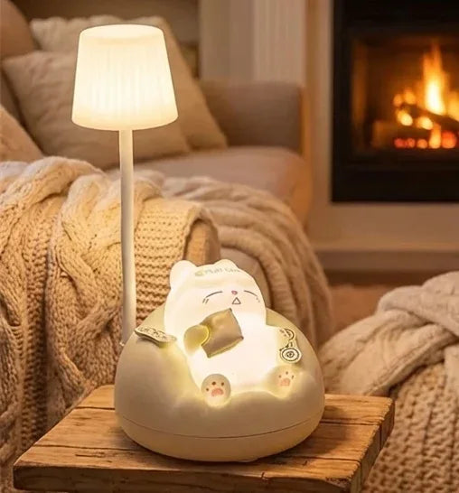 Cute Cat Scene LED Desk Lamp – 3-Mode Dimmable USB Rechargeable Night Light