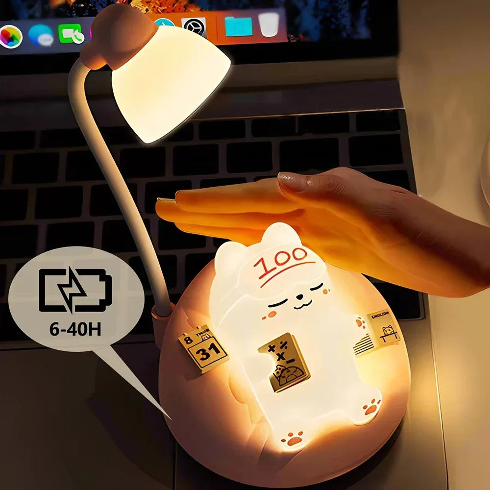 Cute Cat Scene LED Desk Lamp – 3-Mode Dimmable USB Rechargeable Night Light