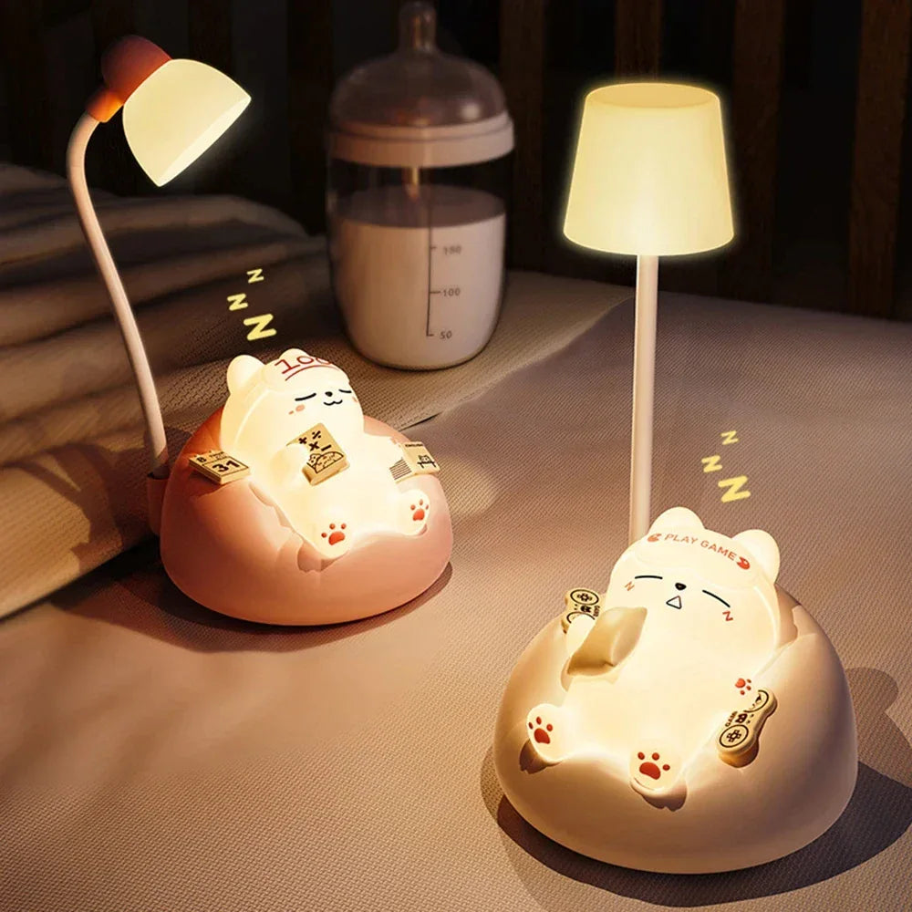 Cute Cat Scene LED Desk Lamp – 3-Mode Dimmable USB Rechargeable Night Light