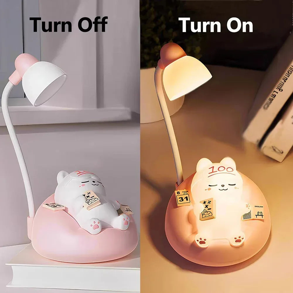 Cute Cat Scene LED Desk Lamp – 3-Mode Dimmable USB Rechargeable Night Light