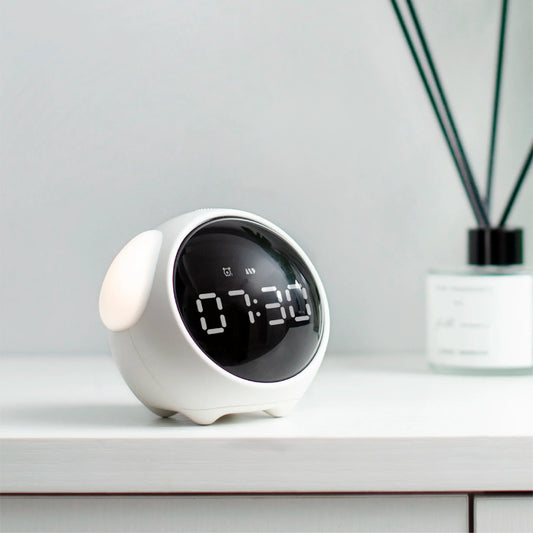Cute Digital Child Alarm Clock – Curved LED Display & Smart Emotion Light