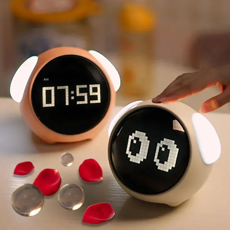 Cute Digital Child Alarm Clock – Curved LED Display & Smart Emotion Light
