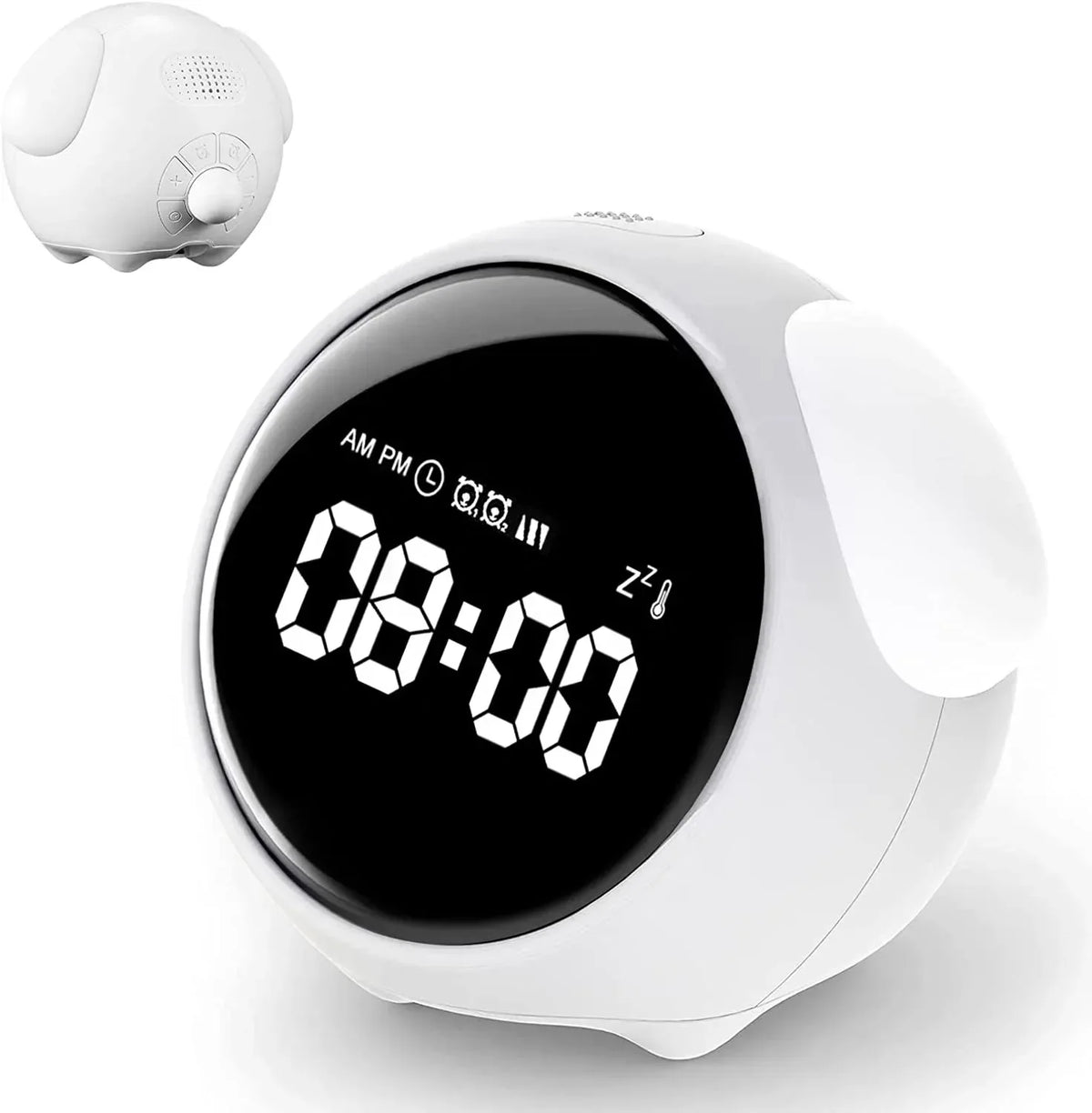 Cute Digital Child Alarm Clock – Curved LED Display & Smart Emotion Light