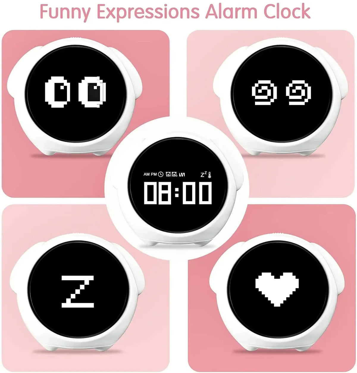 Cute Digital Child Alarm Clock – Curved LED Display & Smart Emotion Light