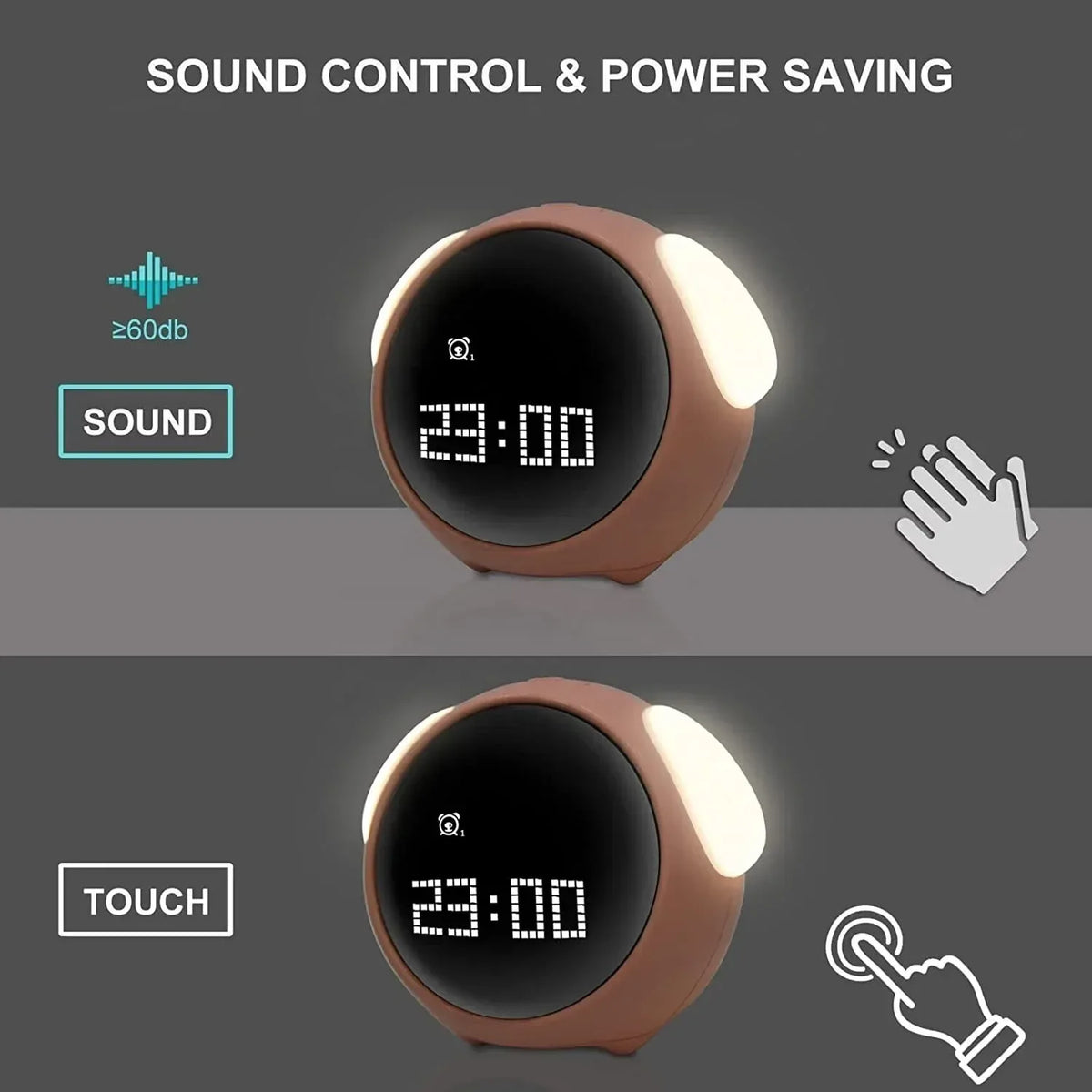 Cute Digital Child Alarm Clock – Curved LED Display & Smart Emotion Light