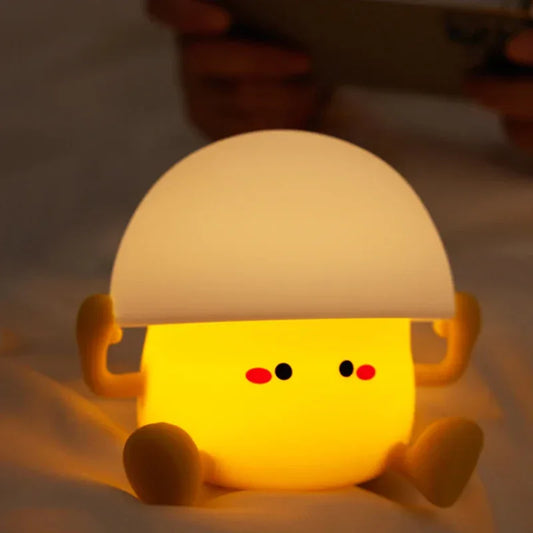 Cute Egg Yolk Mushroom Night Light – Touch Dimmable USB Rechargeable Lamp