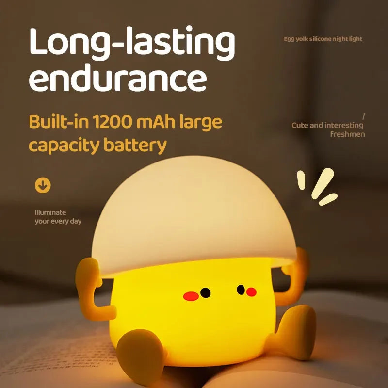 Cute Egg Yolk Mushroom Night Light – Touch Dimmable USB Rechargeable Lamp