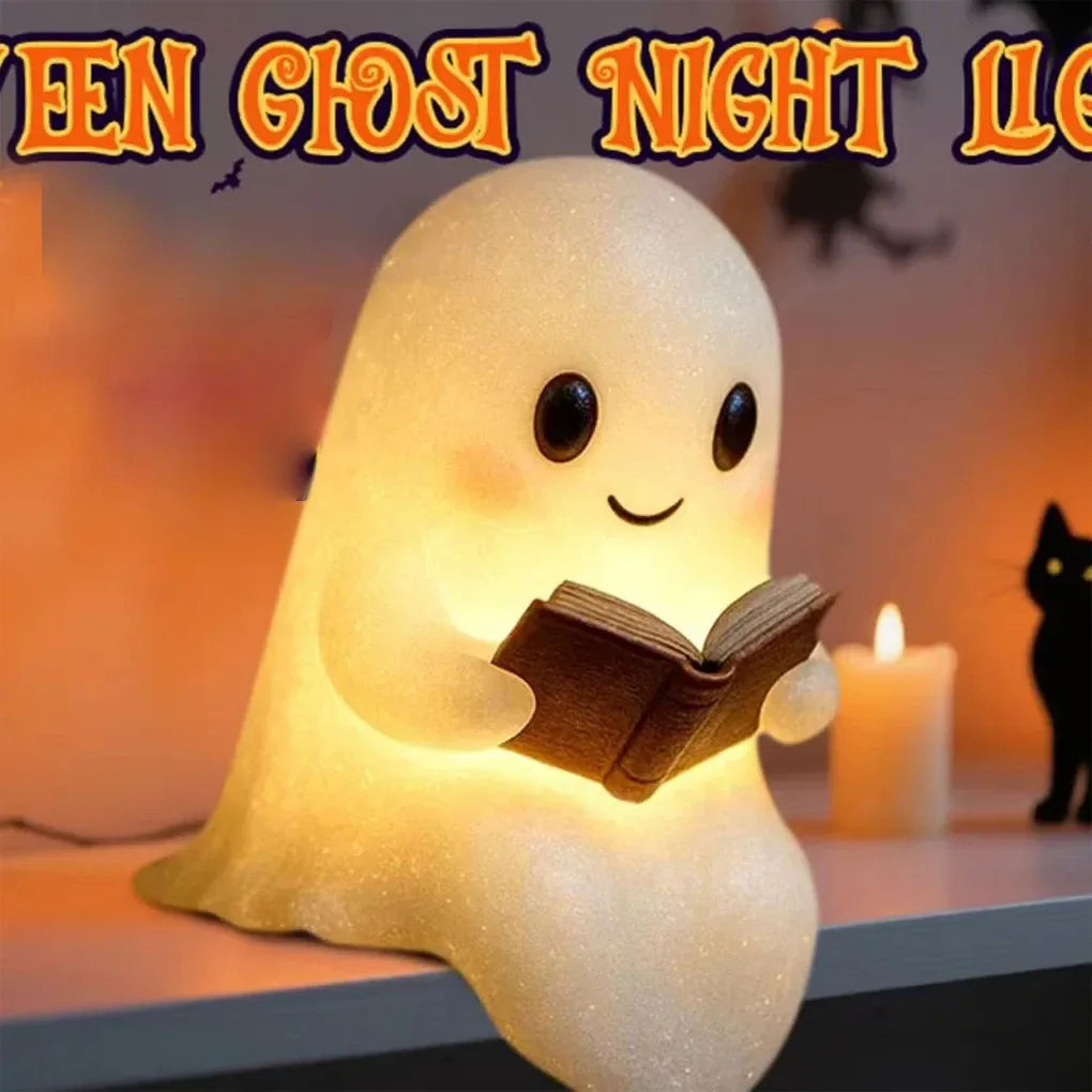 Cute Ghost Reading Lamp – 3D LED Spooky Night Light for Book Lovers