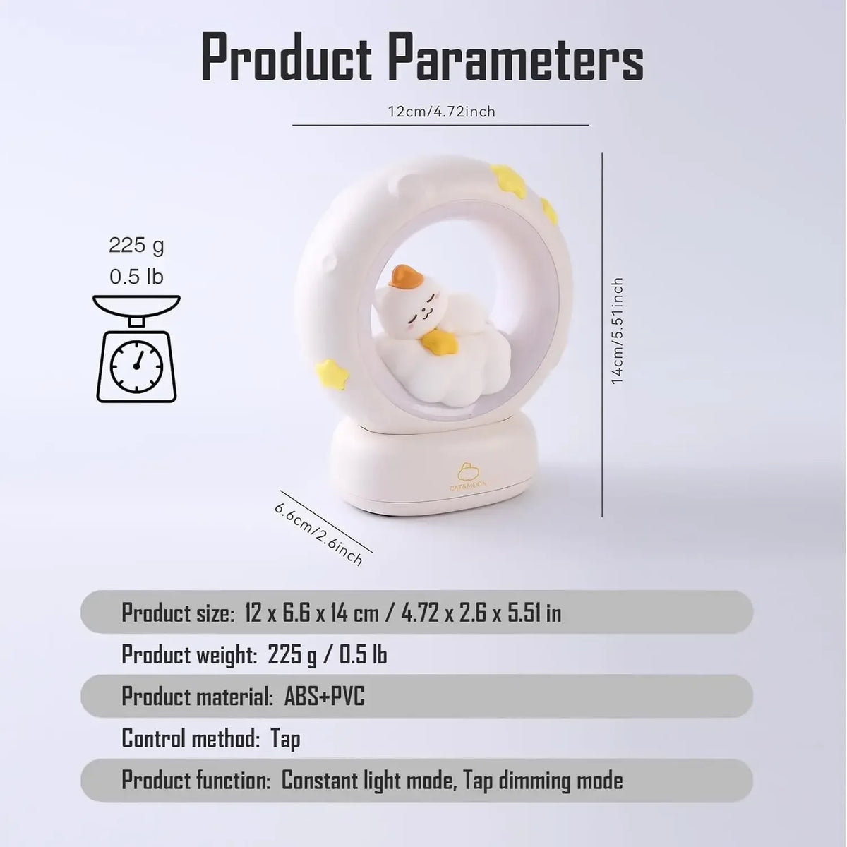 Cute Moon Rabbit LED Night Light USB Rechargeable Touch Sensor Lamp