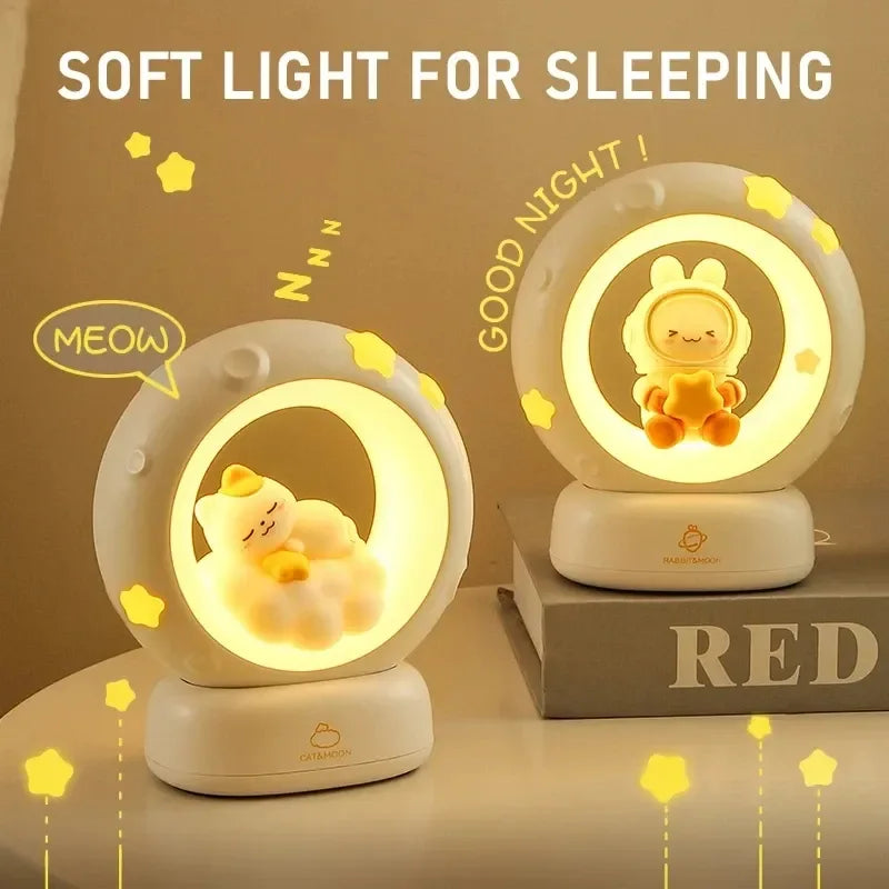Cute Moon Rabbit LED Night Light USB Rechargeable Touch Sensor Lamp