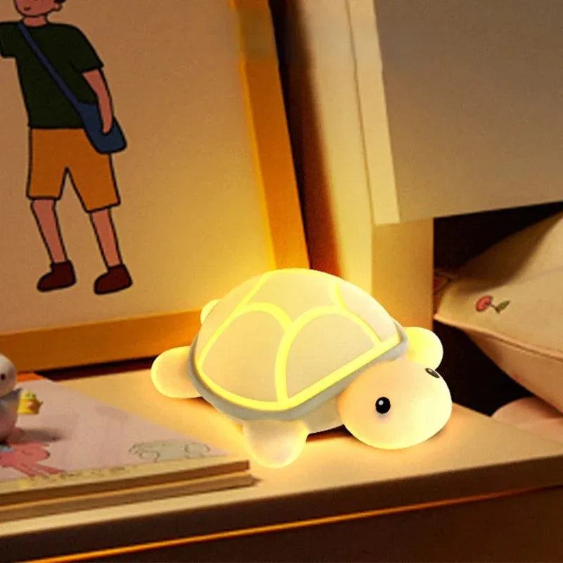 Kawaii Turtle Silicone Night Light – Touch RGB & Warm White LED Lamp Kids