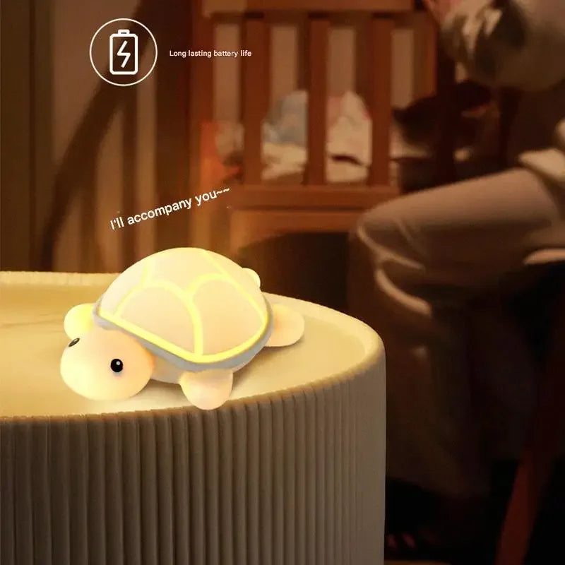 Kawaii Turtle Silicone Night Light – Touch RGB & Warm White LED Lamp Kids
