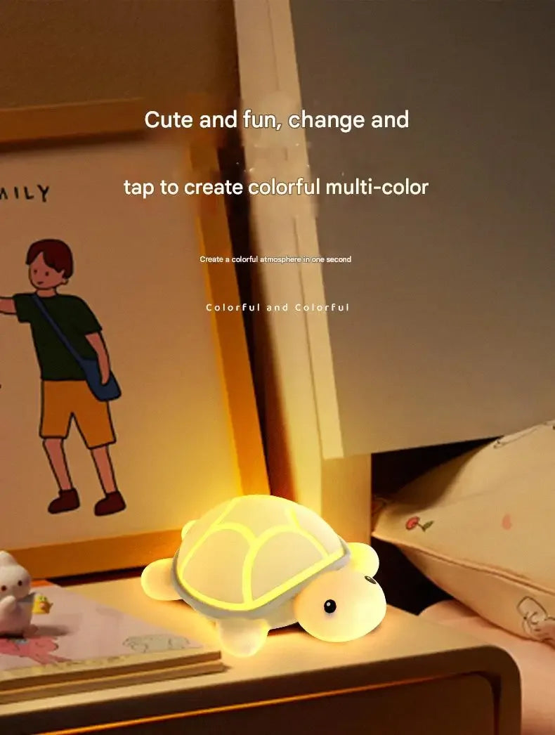 Kawaii Turtle Silicone Night Light – Touch RGB & Warm White LED Lamp Kids