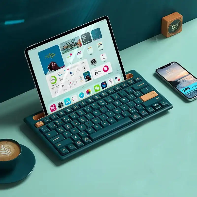 Wireless Bluetooth Keyboard with Built-In Phone & Tablet Stand