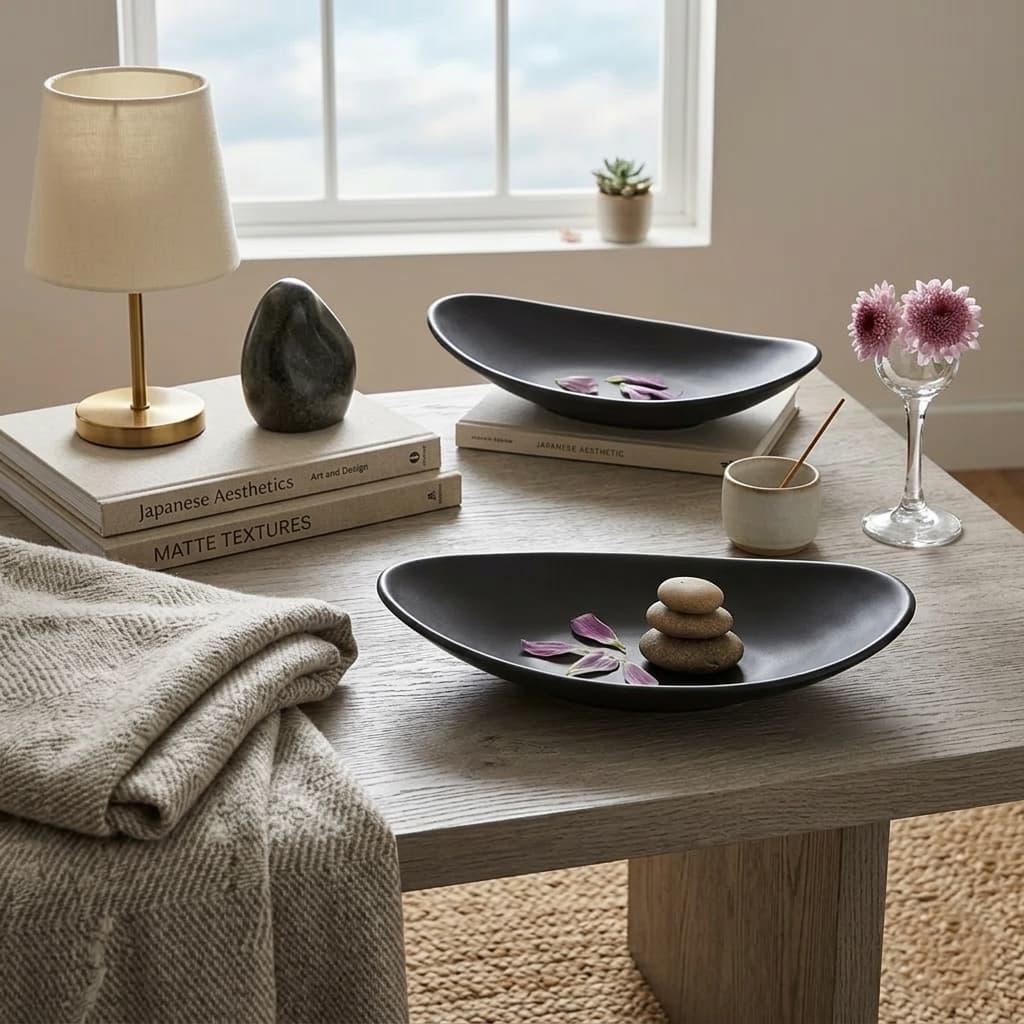 Oval Black Ceramic Jewelry Tray & Key Organizer